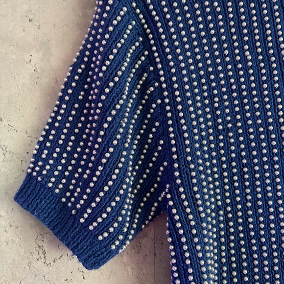 VTG Adrienne Vittadini Mini Sweater Dress Covered Embellished Pearls Sz Med - Picture 6 of 8